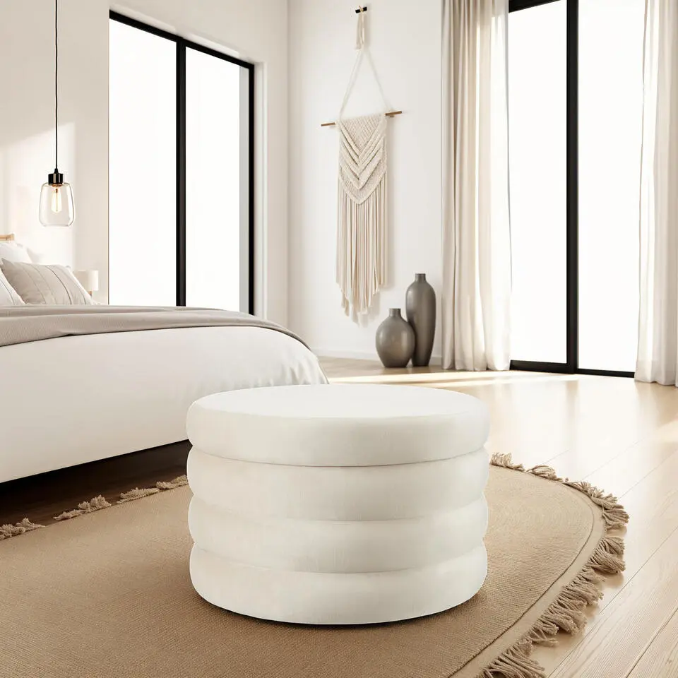 tectake Hocker Altu XL, gestoffeerd, opbergruimte, Fluweellook Cr&egrave;mewit