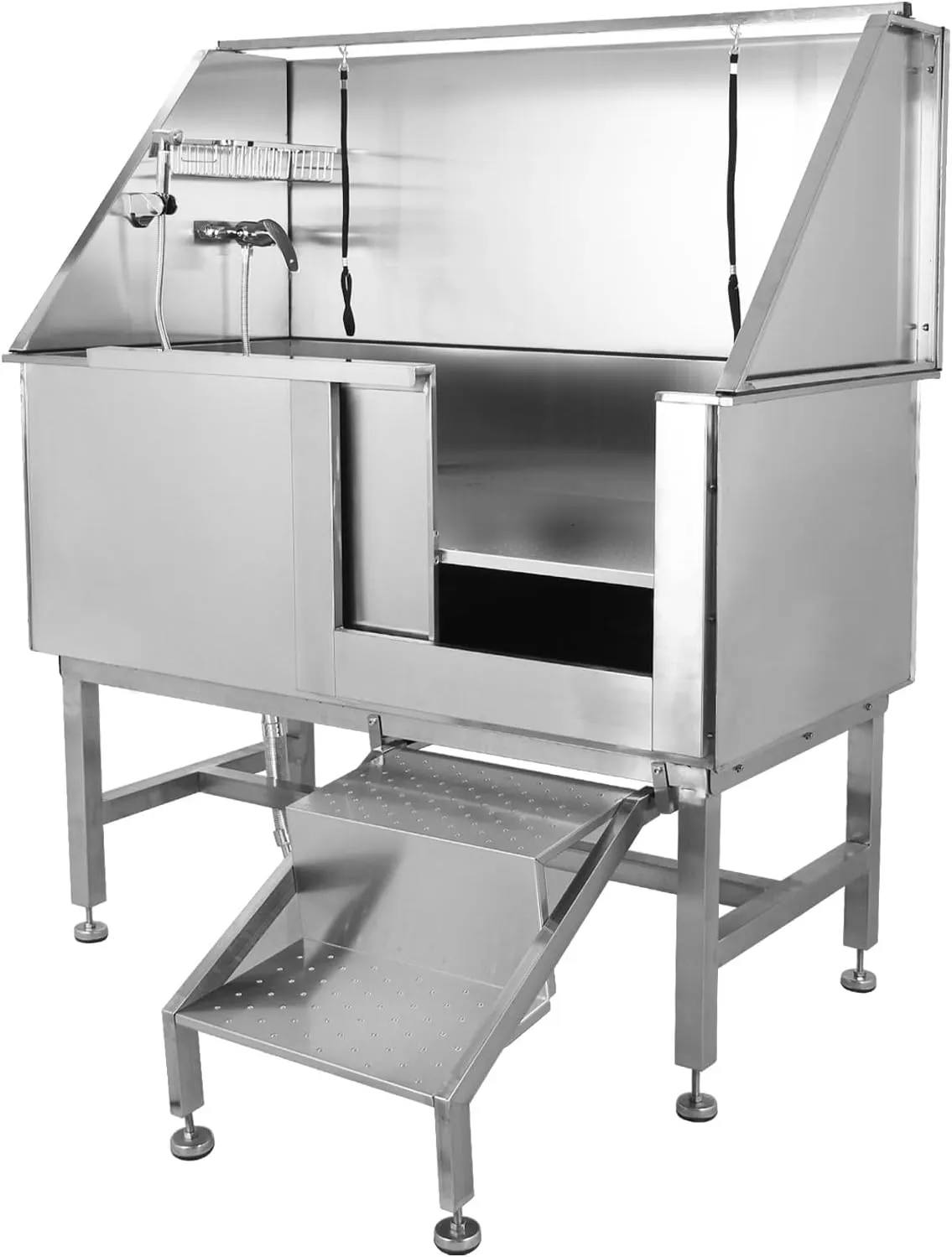 50 Dog Wash Bathtub, Pet Wash Station, Professional Stainless Steel Dog Grooming Tub with Ramp, Faucet, Sprayer, Drain Kit, Right Door