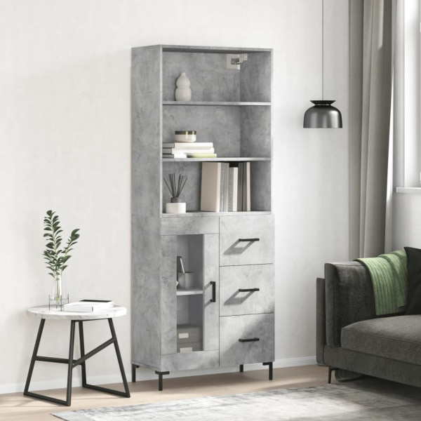 Szafka Regał Witrynka Szara Beton z Drzwiami Szklanymi 69.5x34x180 cm