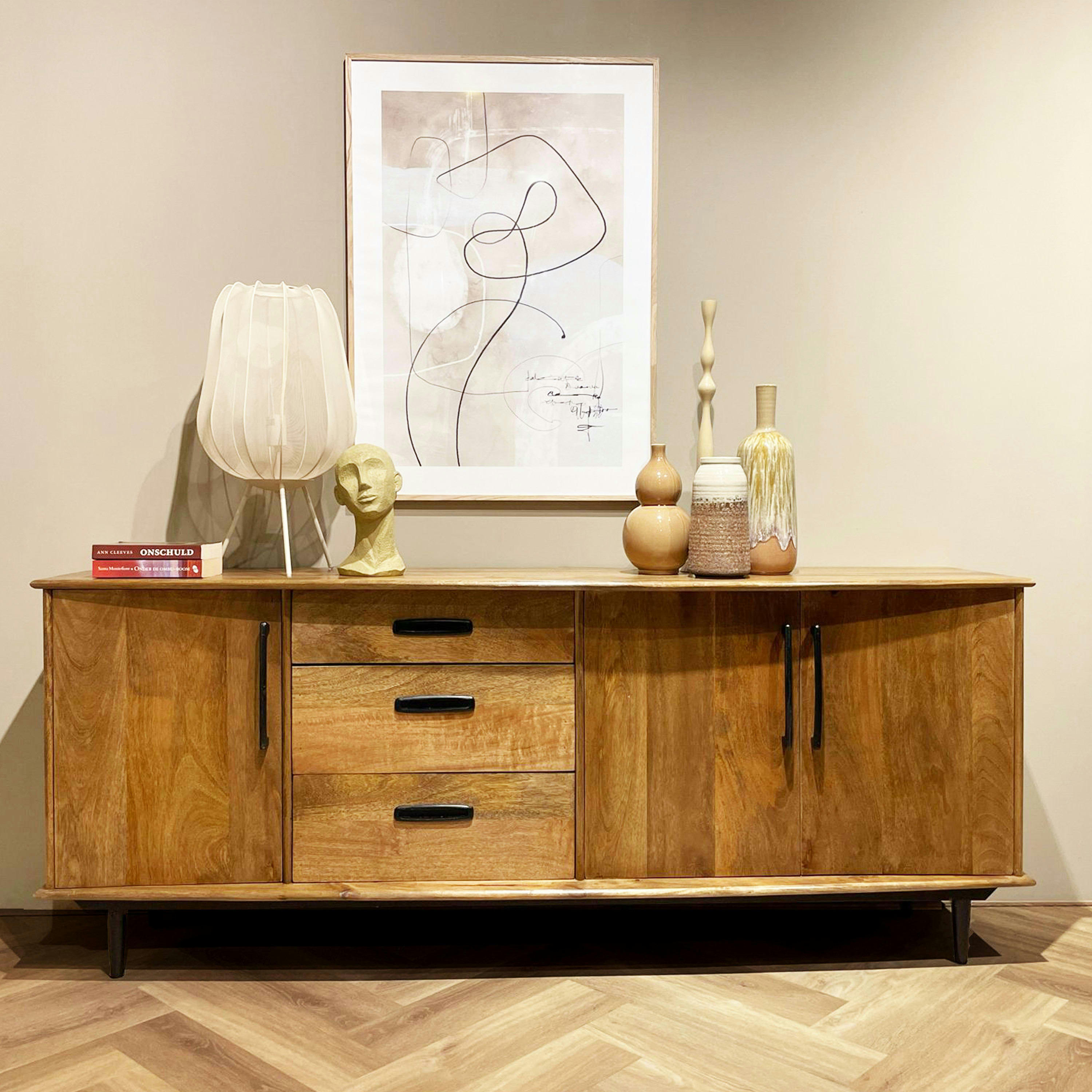 GEDEON - GEDEON-Buffet Vintage 3 portes 3 tiroirs L200, bois de Manguier massif