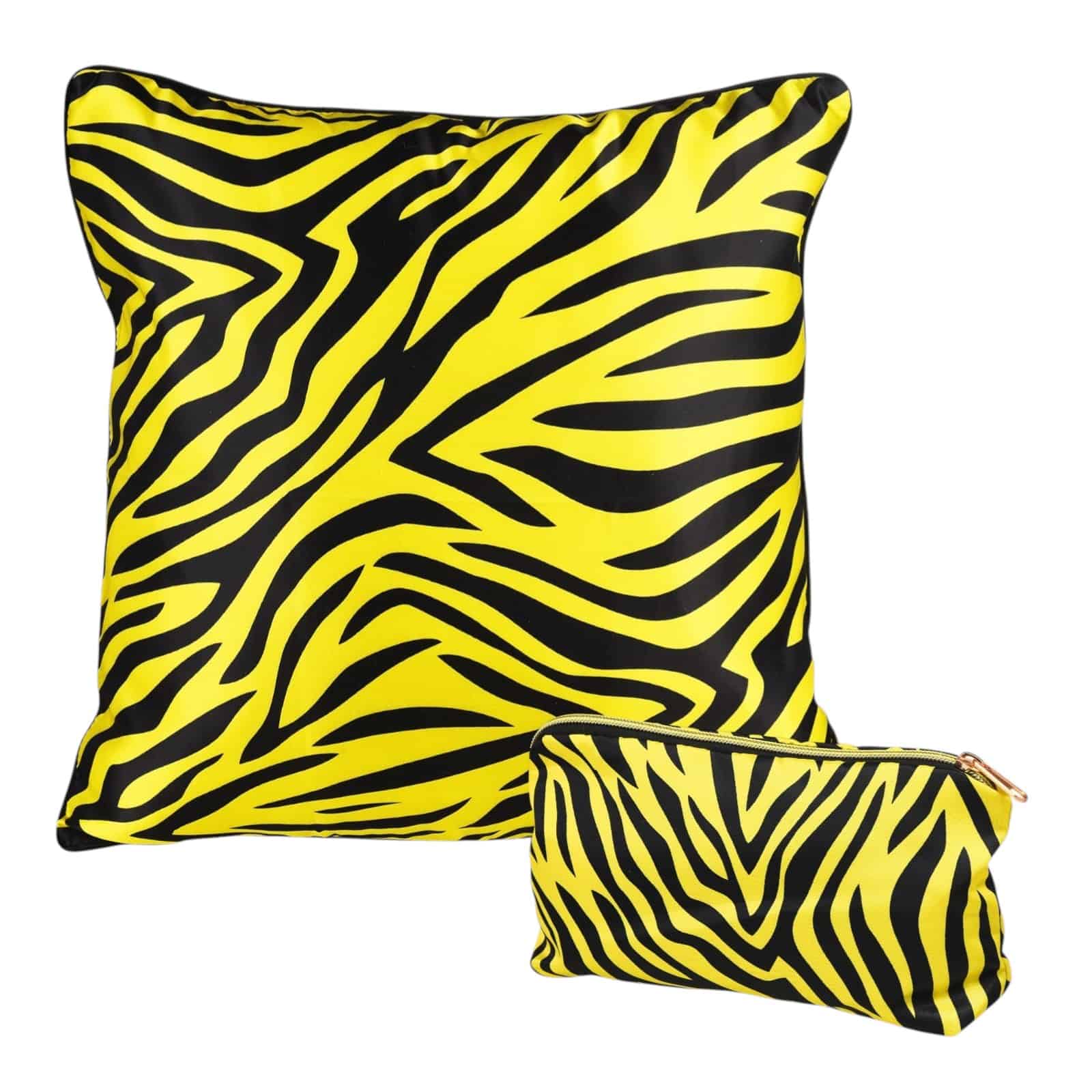 Set Tiger mit Wende-Kissenhülle & Kosmetiktasche Gelb, 2 -tlg.