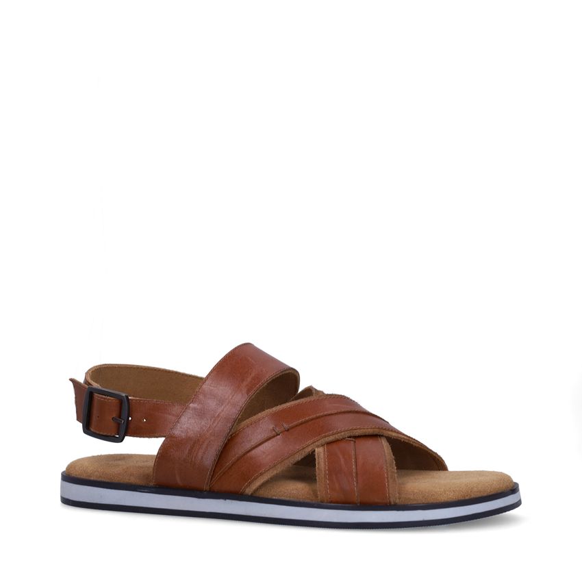 No Stress Cognac leren sandalen