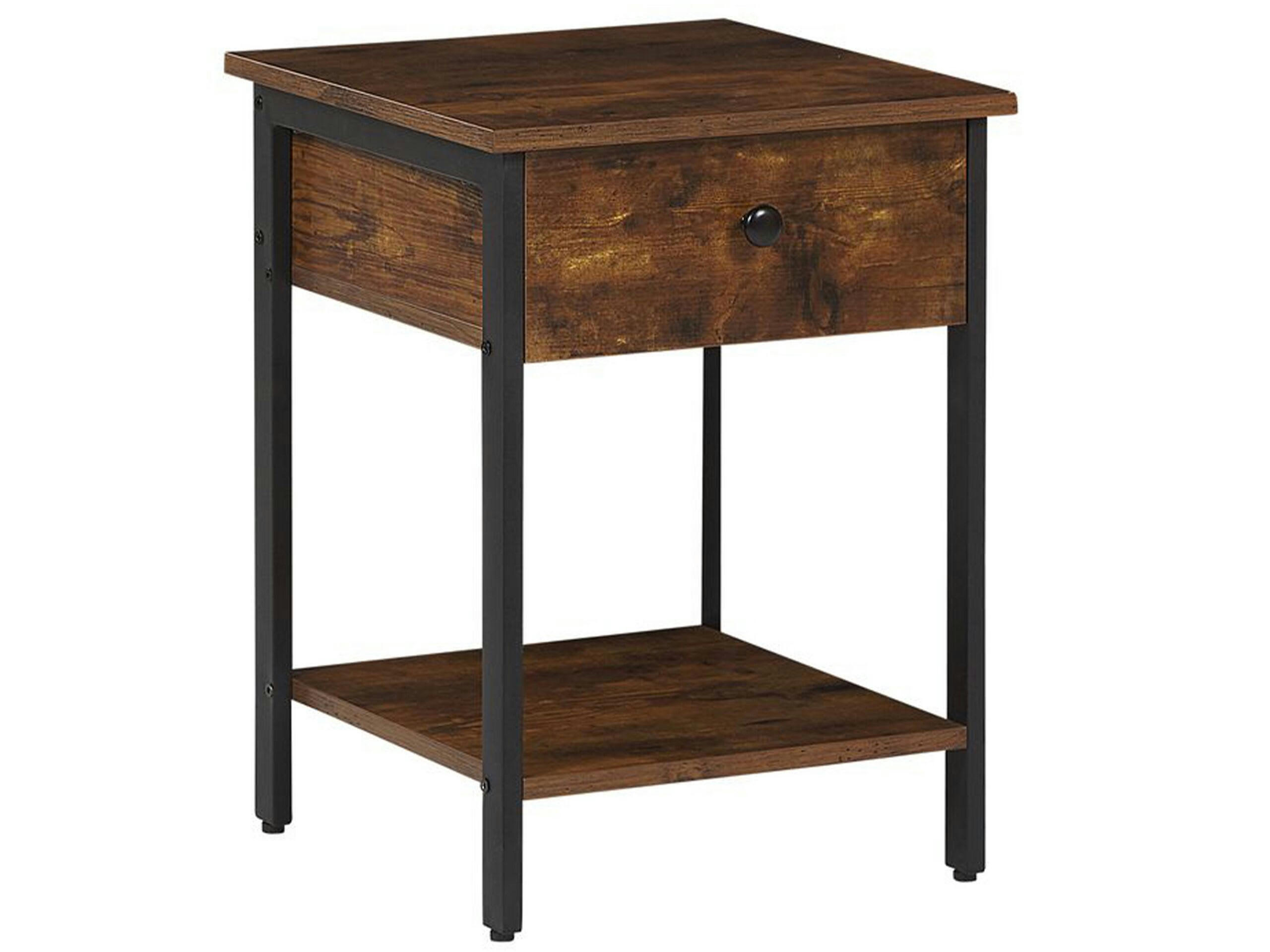 VESTER - Table de chevet effet bois foncé et noire avec tiroir