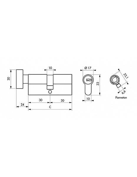 Cylindre de serrure à bouton 5G, 30Bx30mm, laiton, anti-arrachement, 5 clés - SP