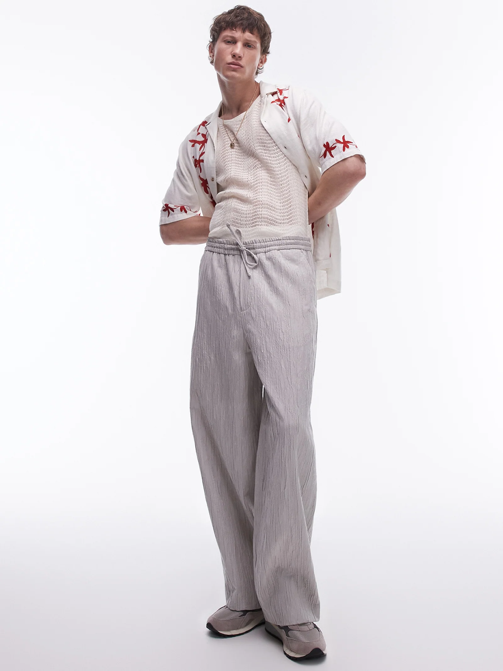 Premium Wide Leg Textured Trousers