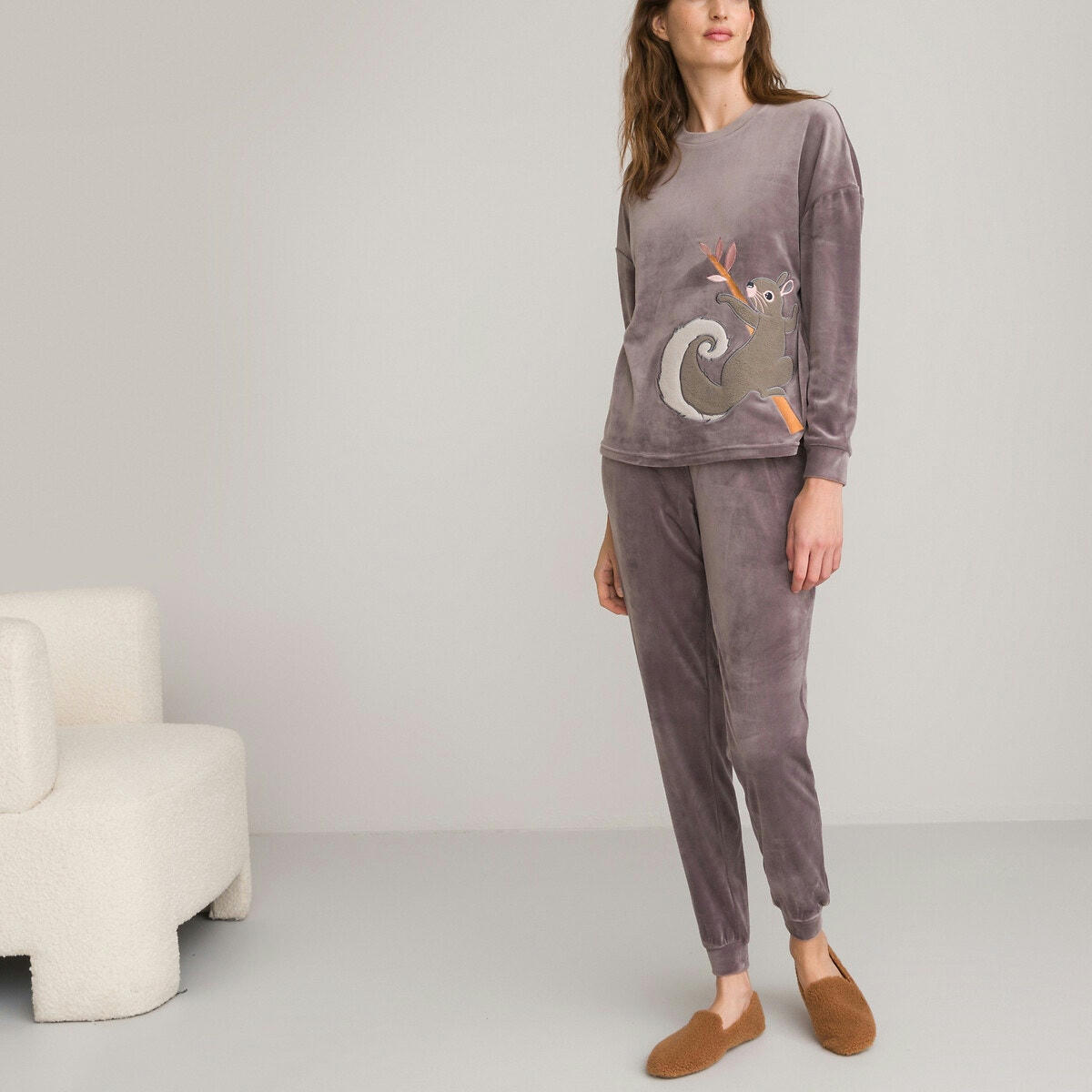 Pyjama en maille velours, motif animal