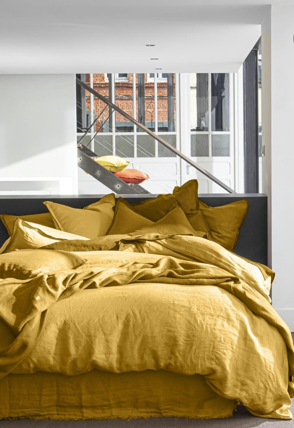 JAUNE - Housse de couette lin lave jaune 155x220 cm