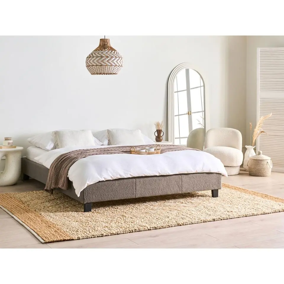 ROANNE - Tweepersoonsbed - Taupe - 160 x 200 cm - Boucl&eacute;