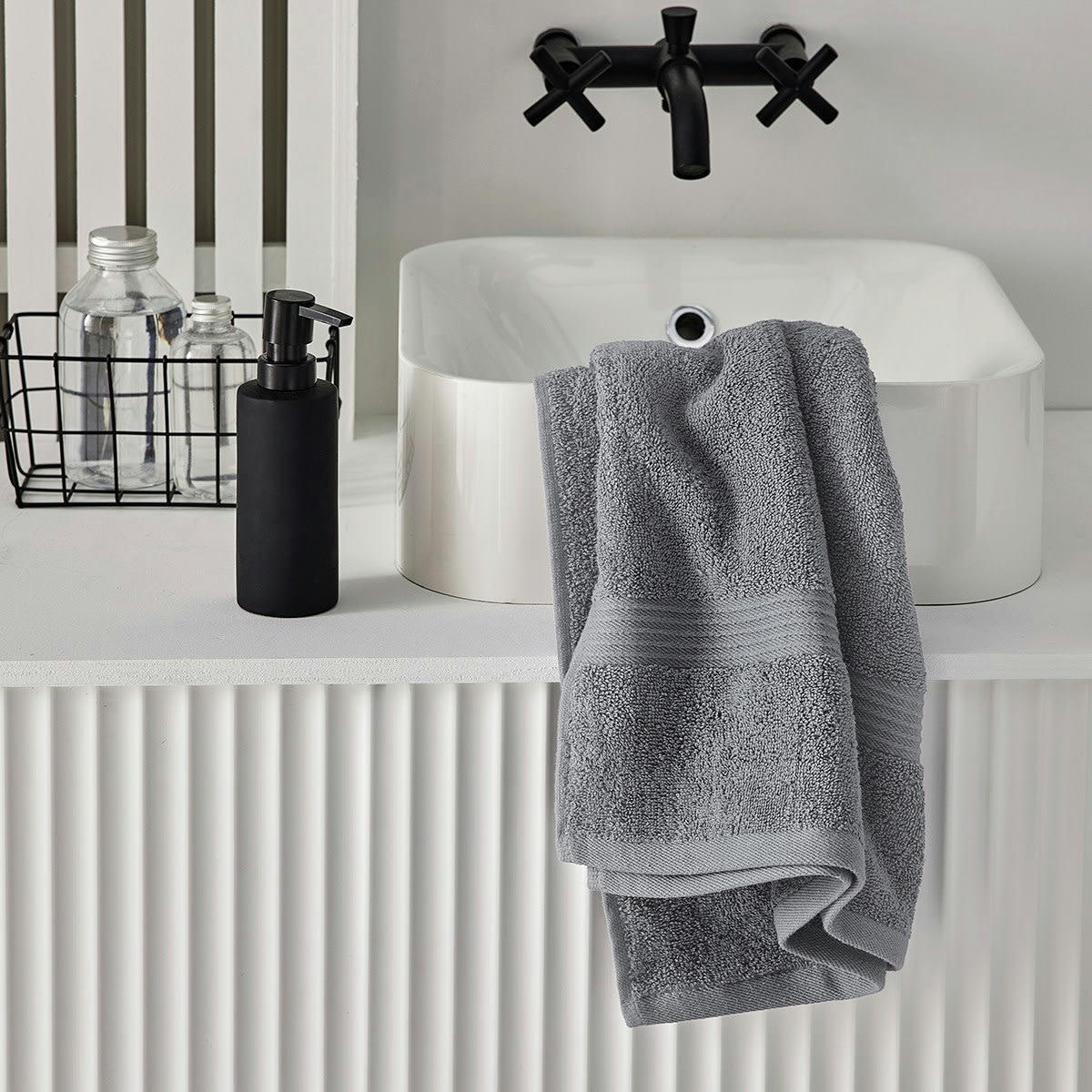 MEVAK BAÑO - Serviette de bain uni en coton gris 50x90