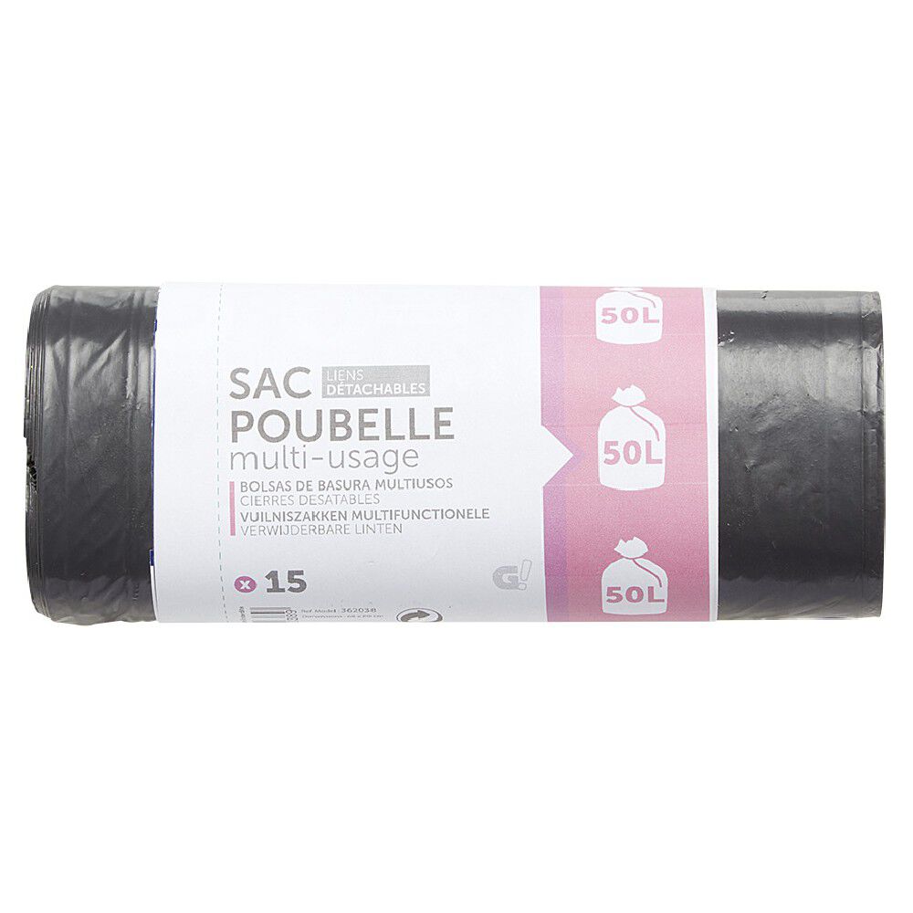 Sac poubelle à lien 50 litres x15