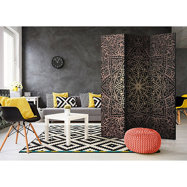Paravent finesse royale 3 volets - élégance et Design 135 x 172 cm Beige et Bronze