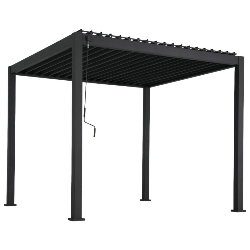 Pergola bioclimatique Caly en aluminium grise 3,01 x 3,01 x 2,5 m