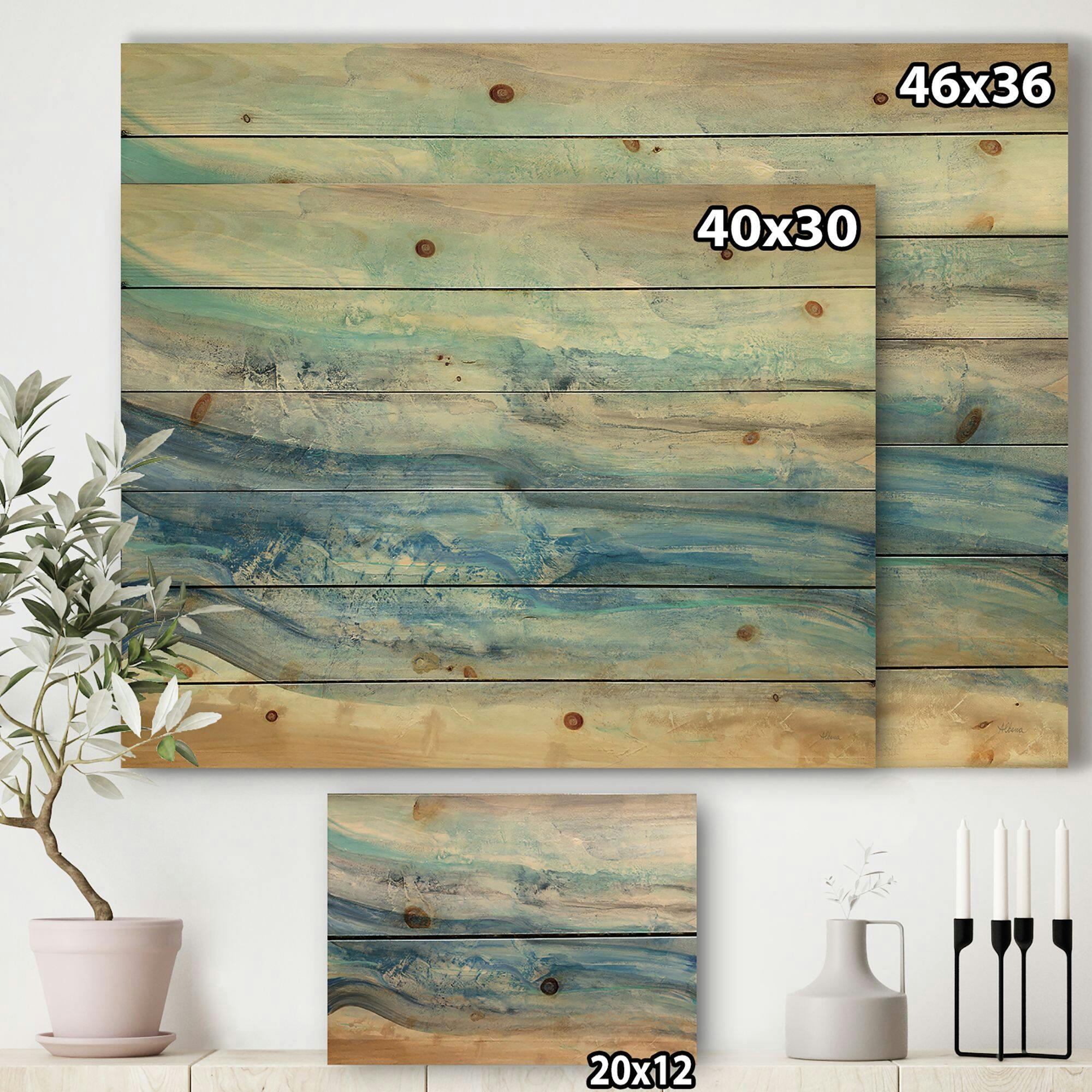 Designart 'Ocean Waves' Nautical Canvas Print Wall Art on Natural Pine Wood, 20-in x 15-in