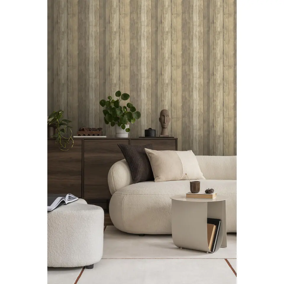 Sanders & Sanders behang houtlook beige en bruin - 53 cm x 10 m