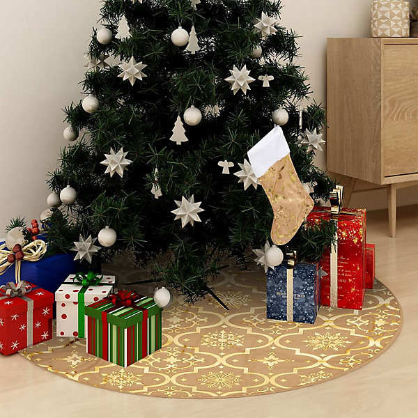 Jupe de sapin de Noël de luxe avec chaussette Jaune 150cm Tissu vidaXL