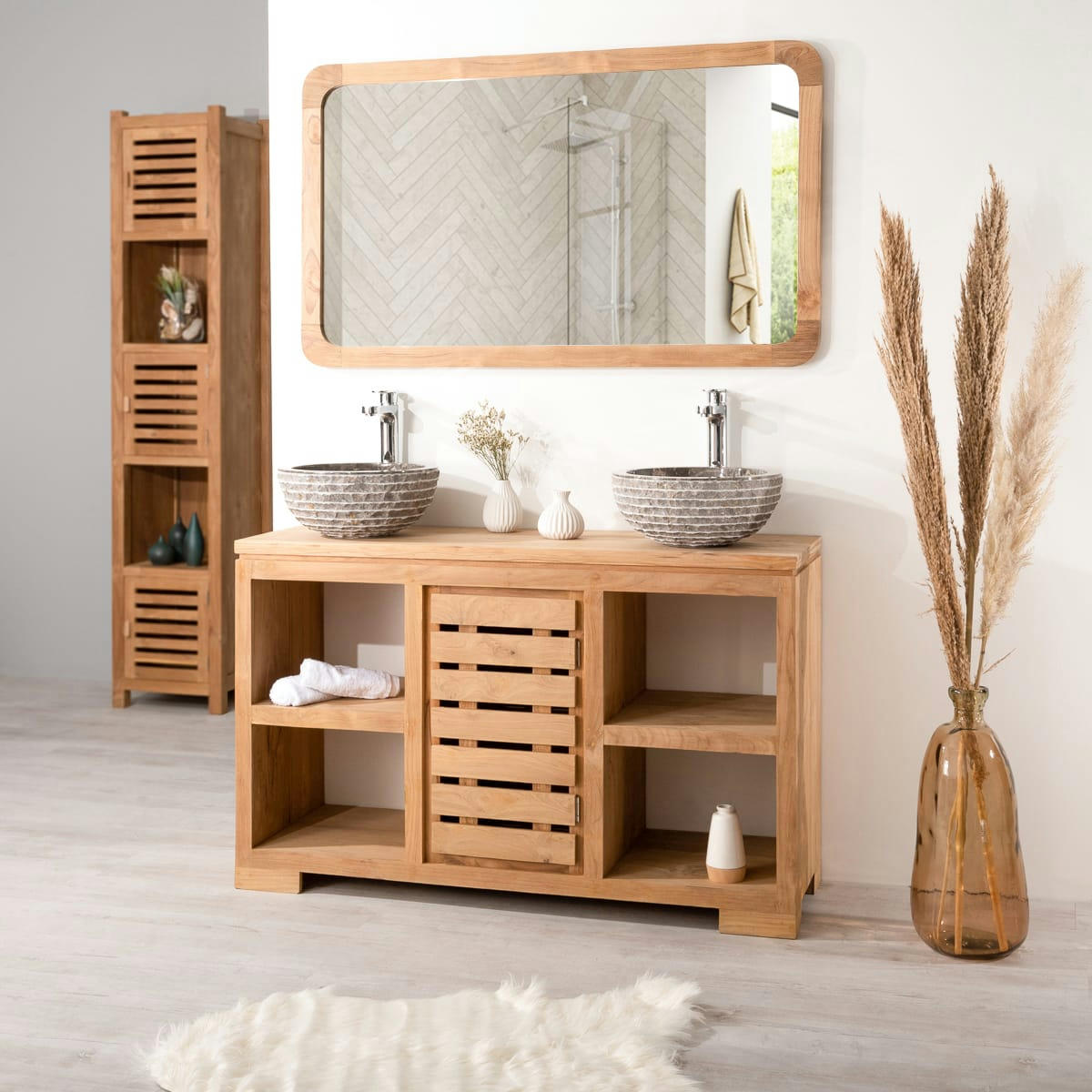 - Meuble sous vasque de salle de bain en teck L120cm