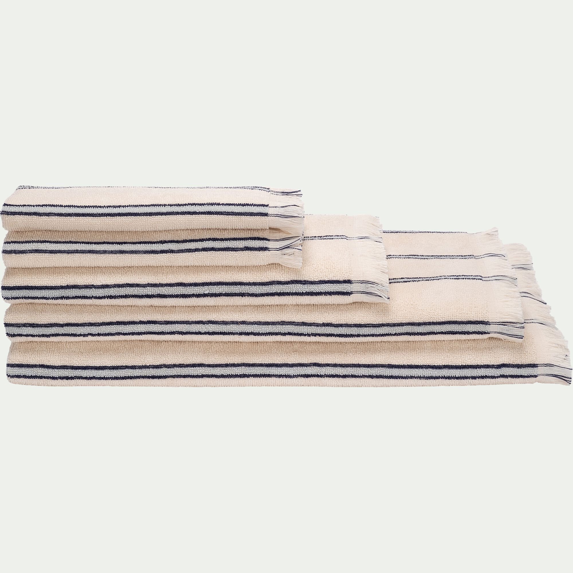 AMASIS - Drap de bain en coton à rayures 100x150cm - blanc