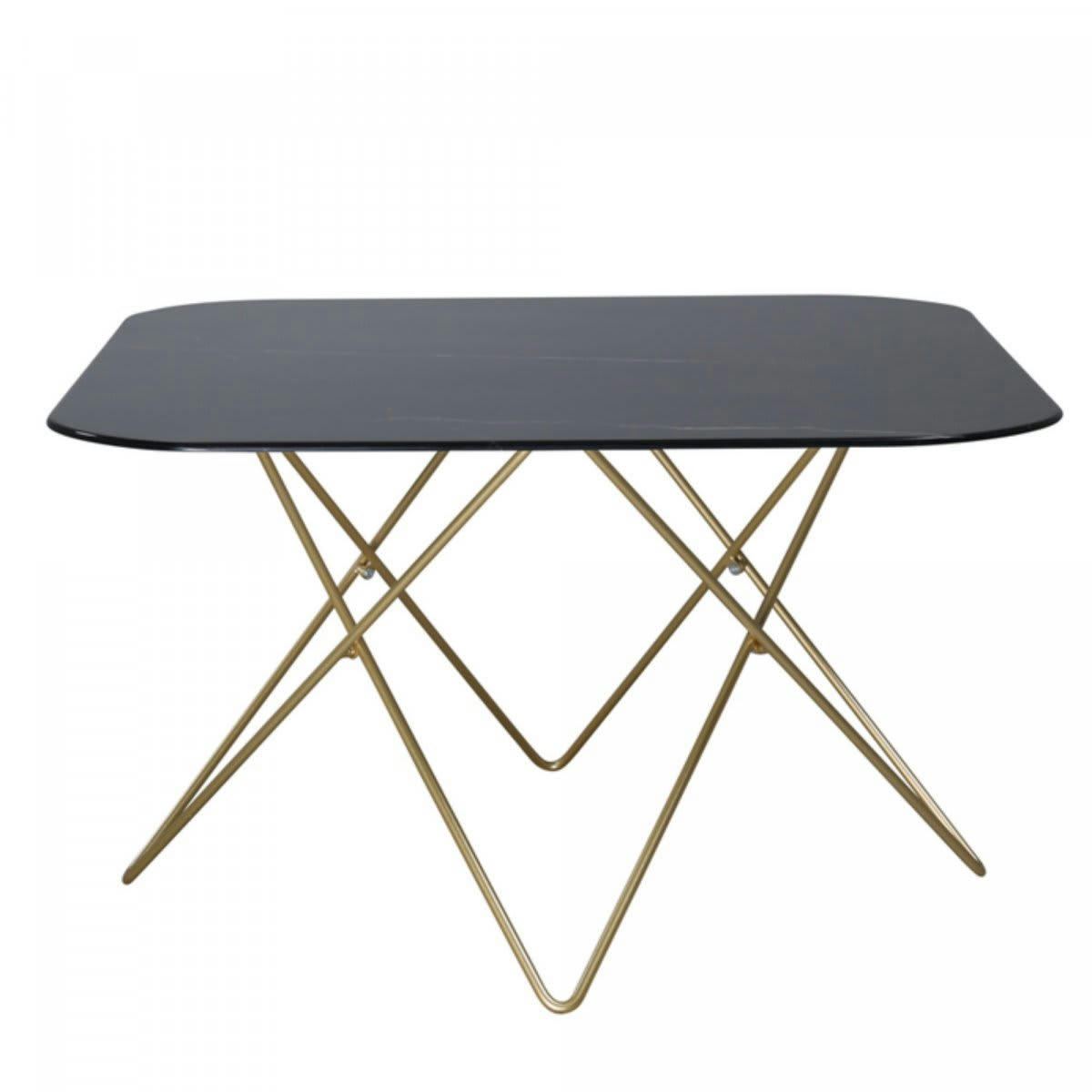 TRISHA - Table basse élégante avec plateau en verre marbré noir