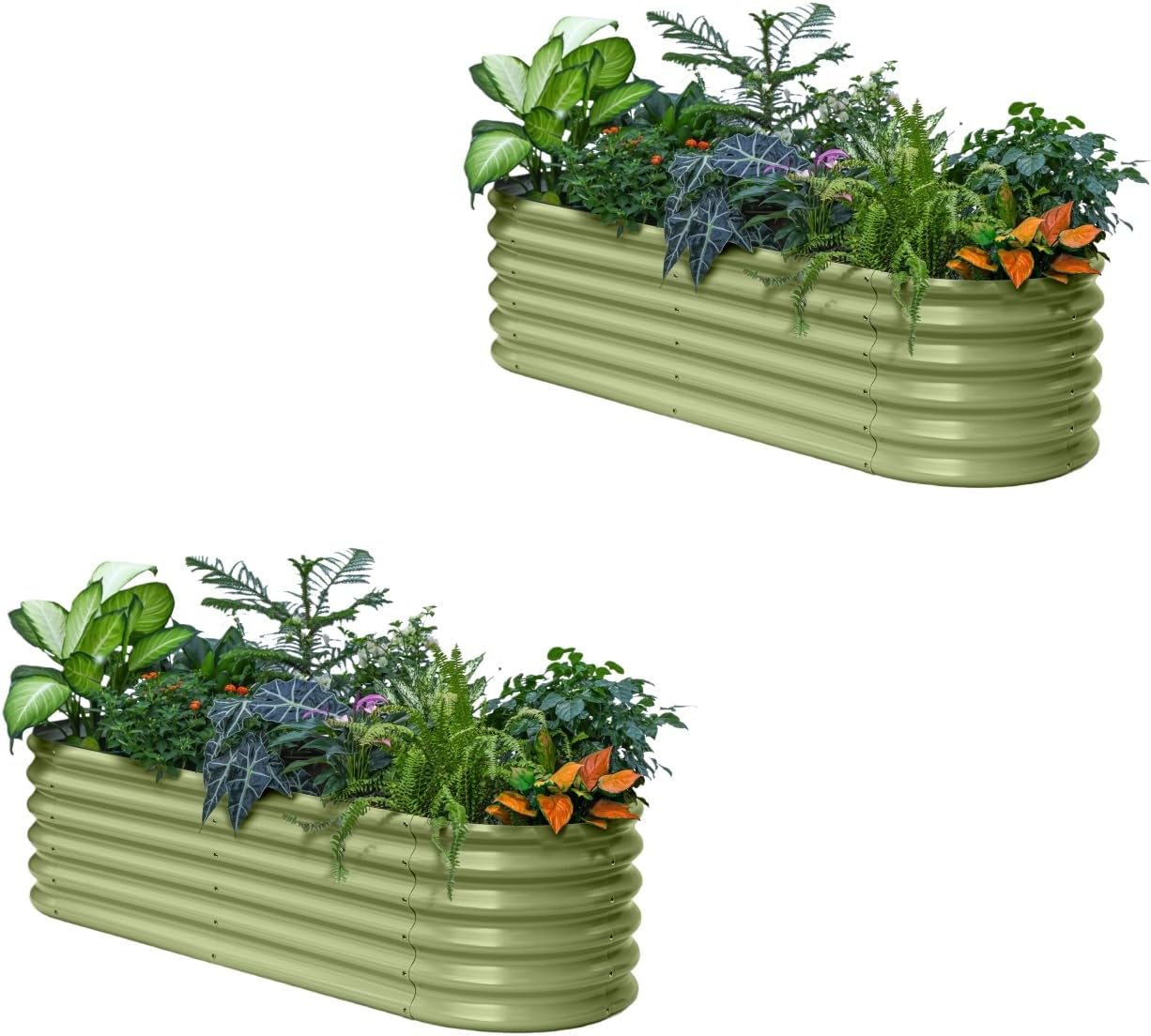 2-Pack Galvanized Raised Garden Bed 6x2x1.5 ft  17 Tall Metal Planter Boxes Outdoor for Vegetable  Above Ground Raised Bed Kit for Gardening  Durable Zn-Al-Mg Coated Flower Bed - Moss Green