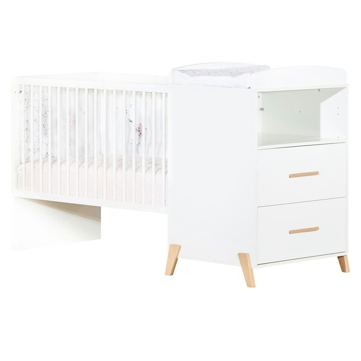 JOY - Lit Combiné Evolutif 120x60 en 90x190 en bois blanc