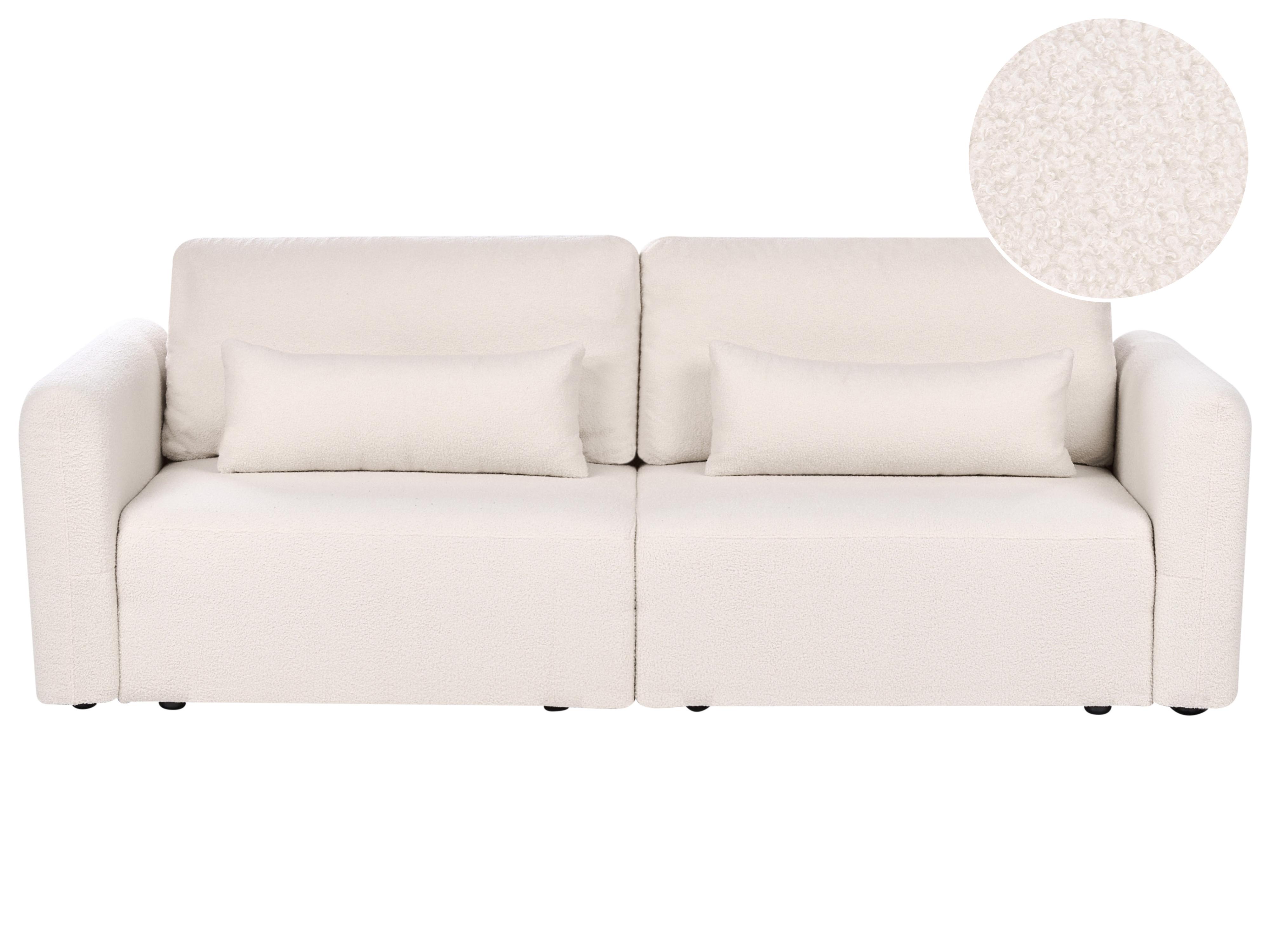 Sofa Bed 3 Seater VAXHOLM Boucle Light Beige with Storage