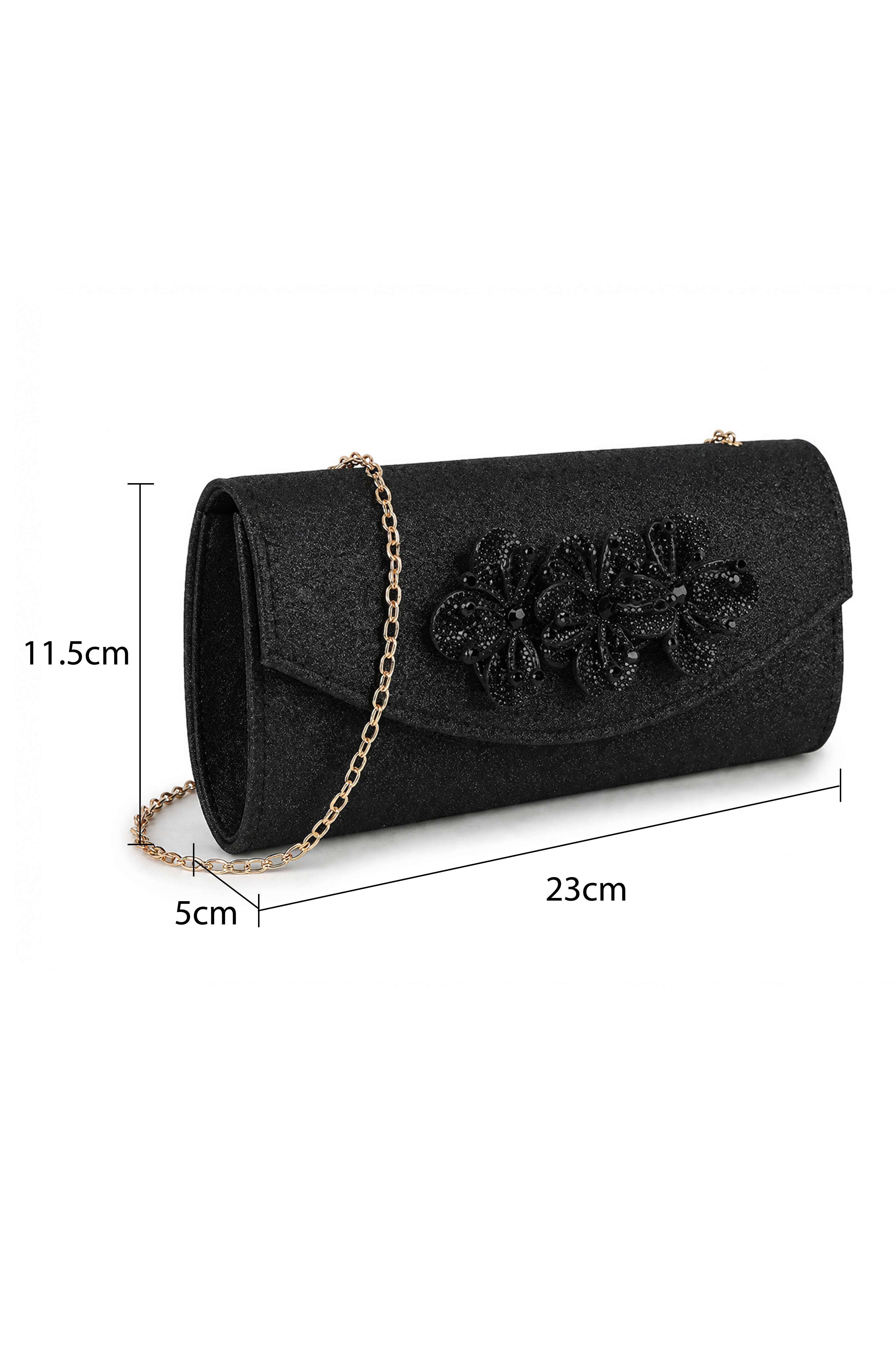 Kitise Floral Accent Clutch Evening Bag with Flap Closure and Chain Strap