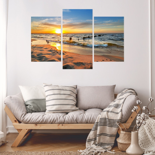 Obraz TRYPTYK Morze Zachód Słońca Widok 3D 60x40cm