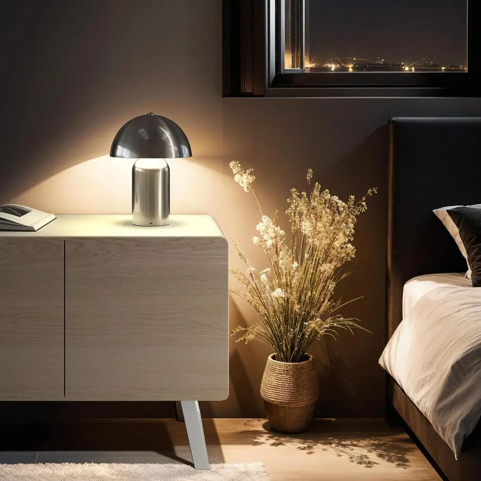 tectake Kleine retro-tafellamp Kade, dimbaar, Mat Nikkel