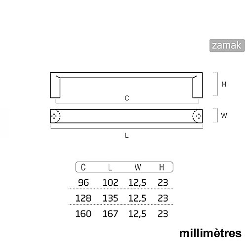 6 Un. poignées de meuble en nickel brossé pour porte cuisine - entraxe 96MM