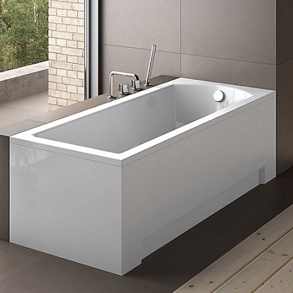 Baignoire rectangulaire 180 x 80 MODERN acrylique blanc   Habillage en polystyrène   Pieds   Vidage à chromé