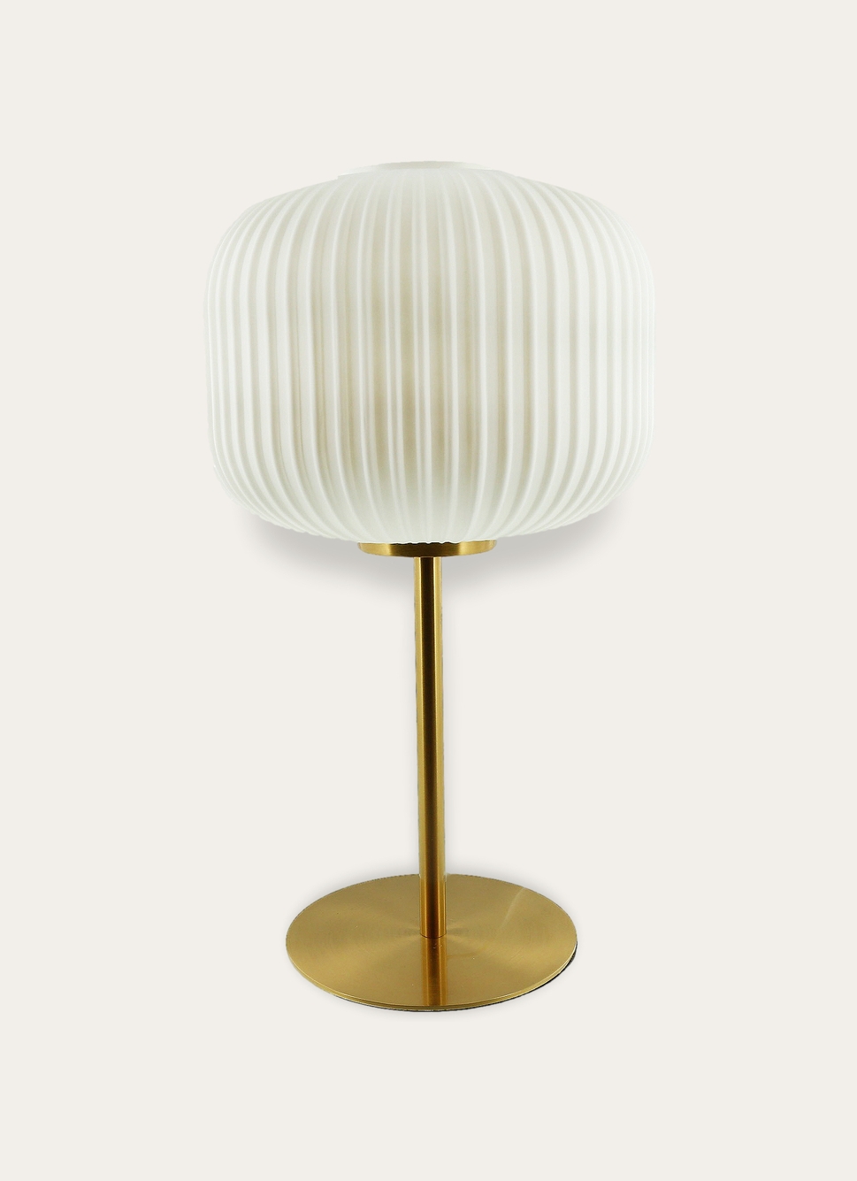 LAMPE à POSER EN VERRE STRIÉ ET MÉTAL DORÉ DORÉ / BLANC