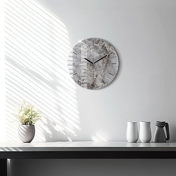 Horloge murale Wallfluent fi30 cm Aiguilles noires Marbre granit gris 1 pcs