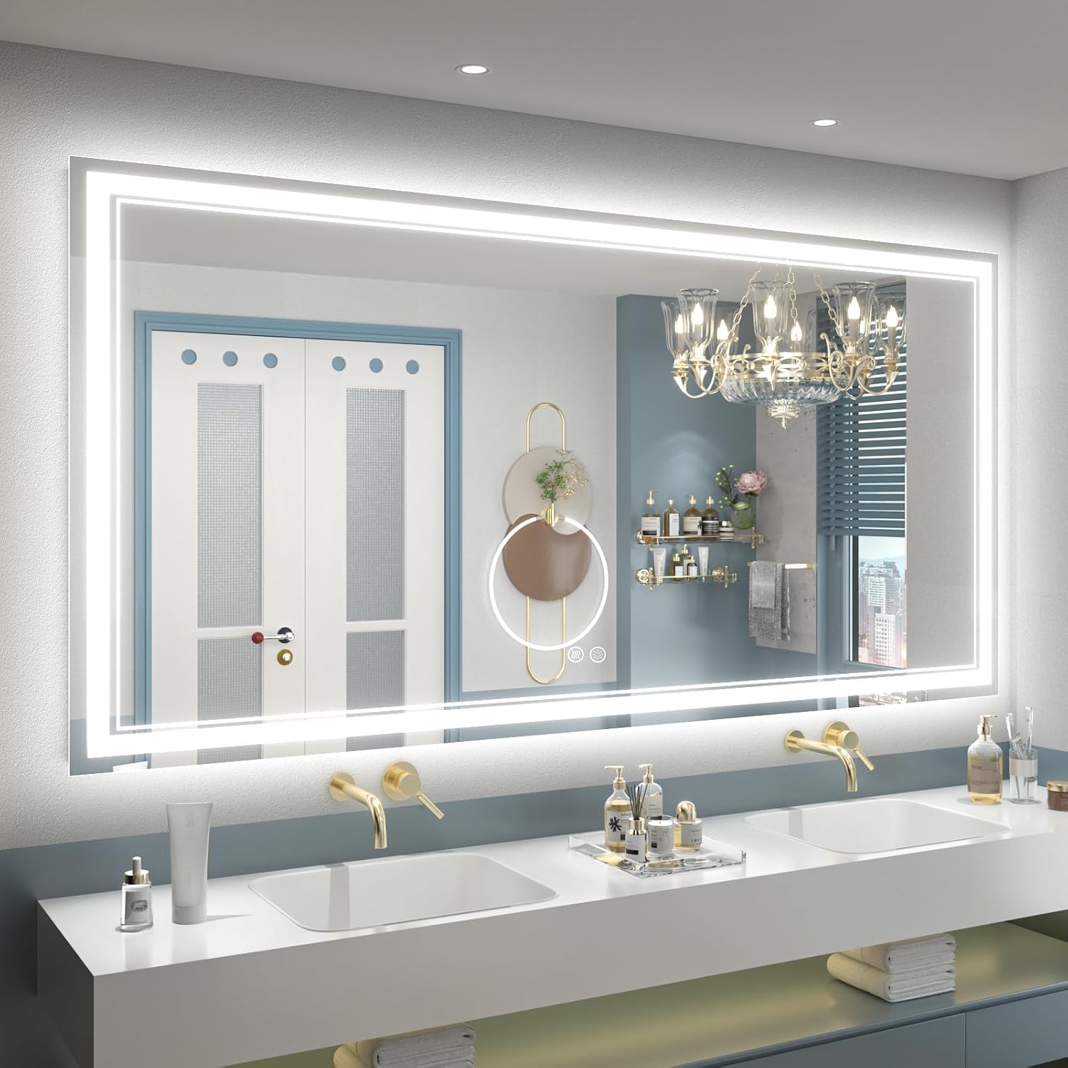OKPAL 72x36 Lighted Bathroom Mirror, Anti-Fog LED Bathroom Mirror, Bathroom Mirror with Lights, Dimmable Lighted Vanity Mirror, Shatterproof, ETL Listed, Horizontal/Vertical