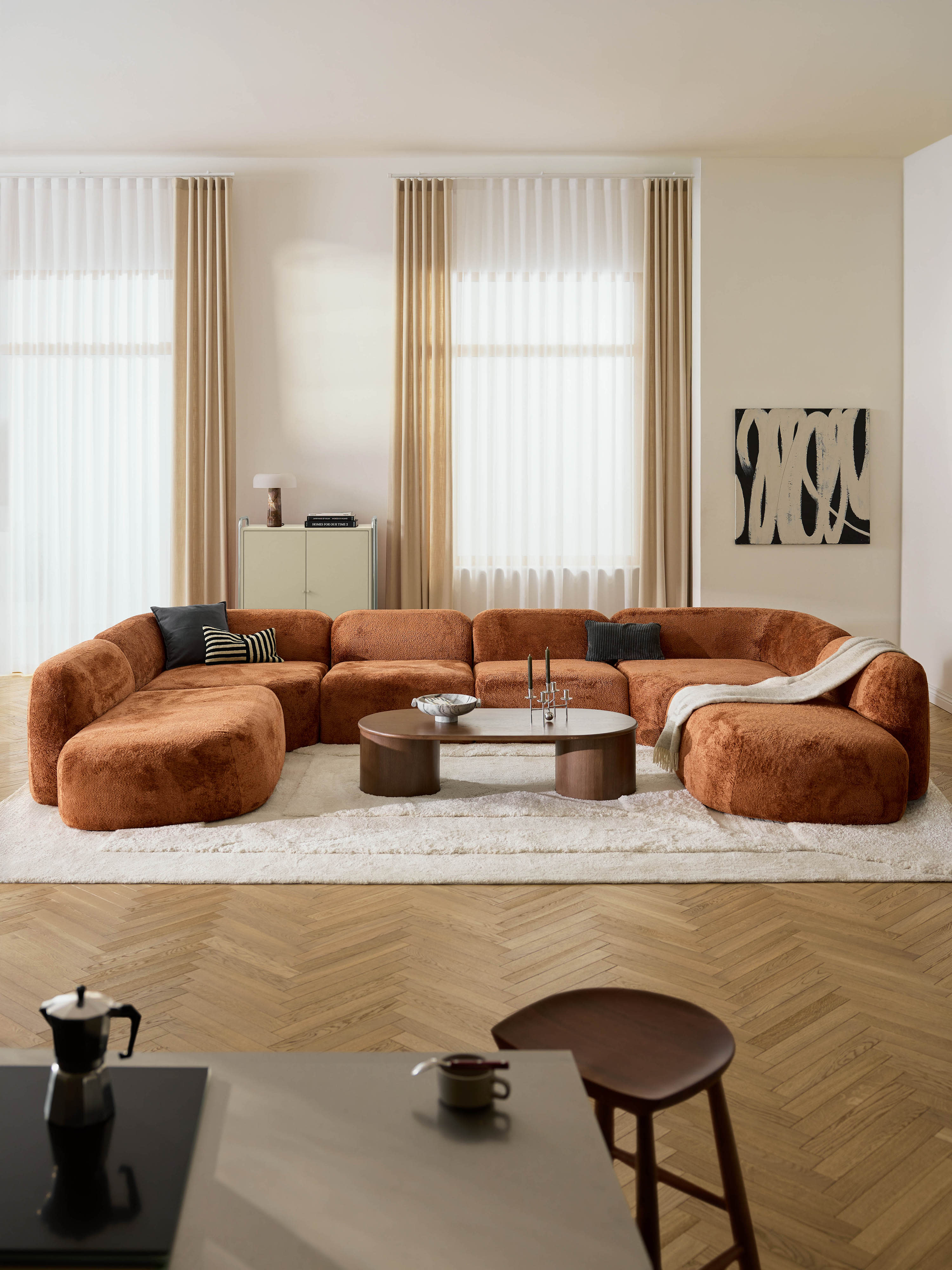 Modulares XL-Sofa Wolke aus Teddy-Bouclé