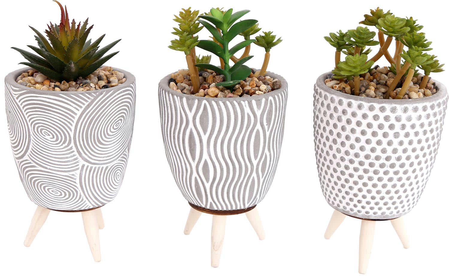 - Plante artificielle dans pot en ciment sur pied (lot de 3)