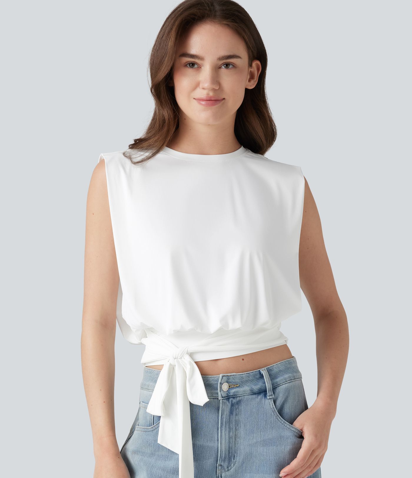 Haut décontracté, col rond, sans manches, à nouer sur le côté, à effet frais InstantCool, protection solaire UPF50