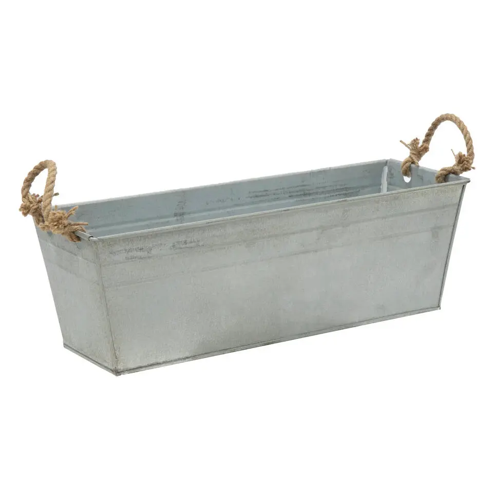 Mega Collections plantenbak - zink - zilver - 37x13x10 cm