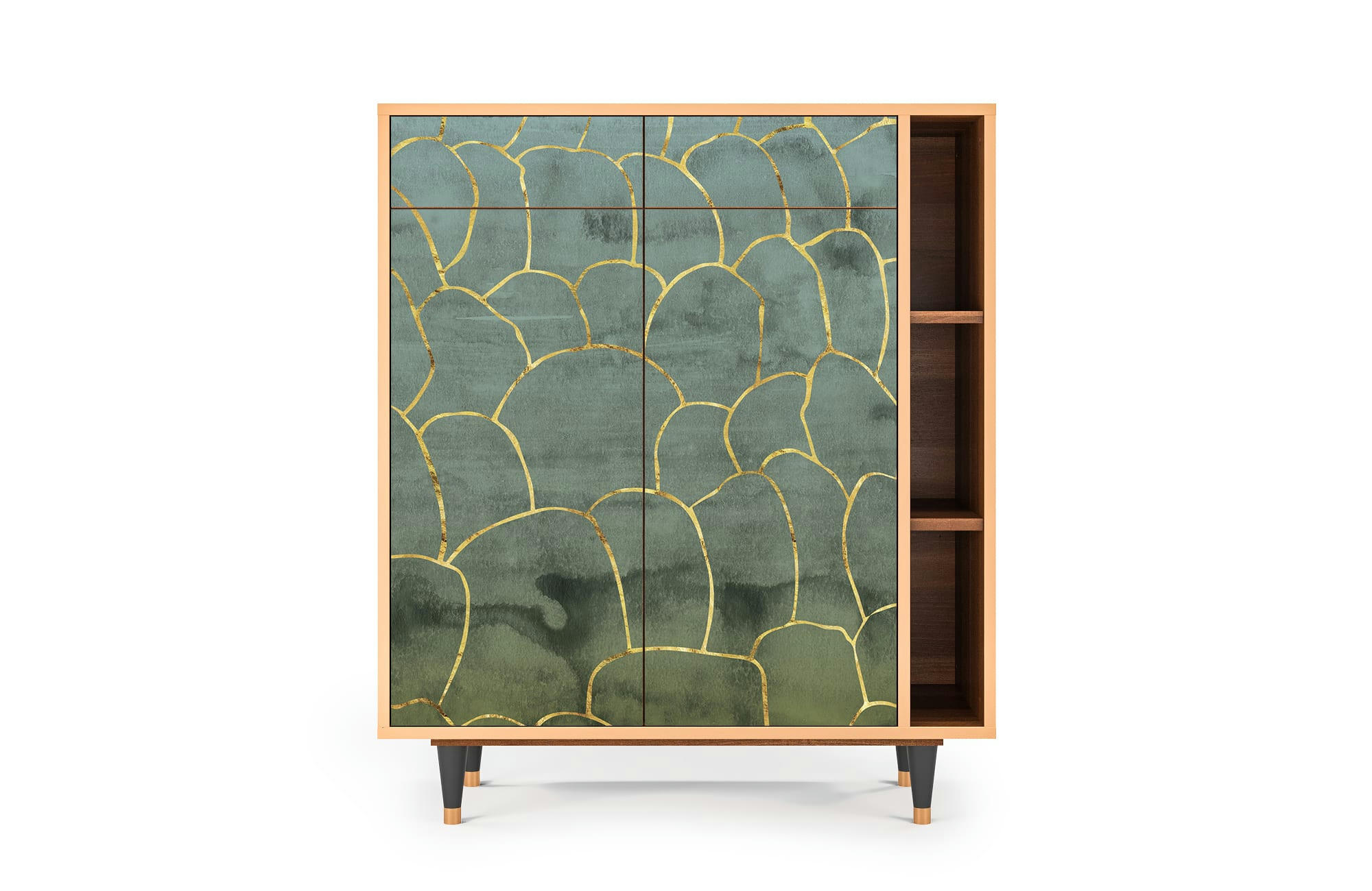 MAGNIFICENT WATER LILY - Buffet  bleu-vert 2 tiroirs et 2 portes L 94 cm