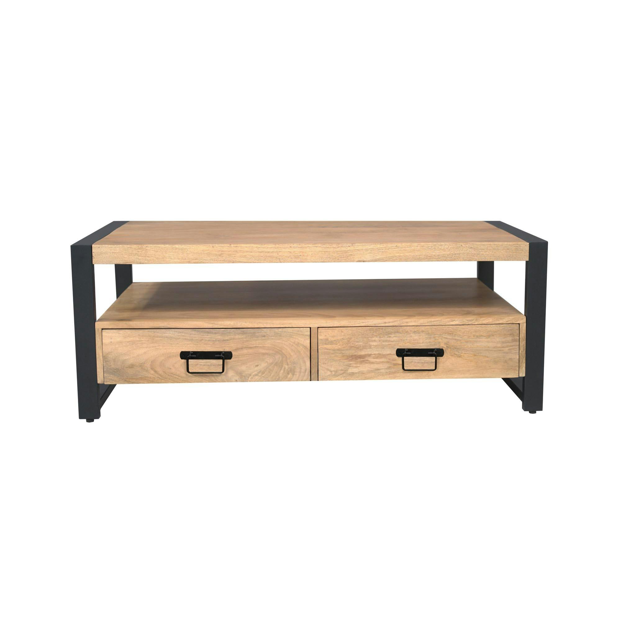 Table basse double plateau bois métal 4 tiroirs MILORA