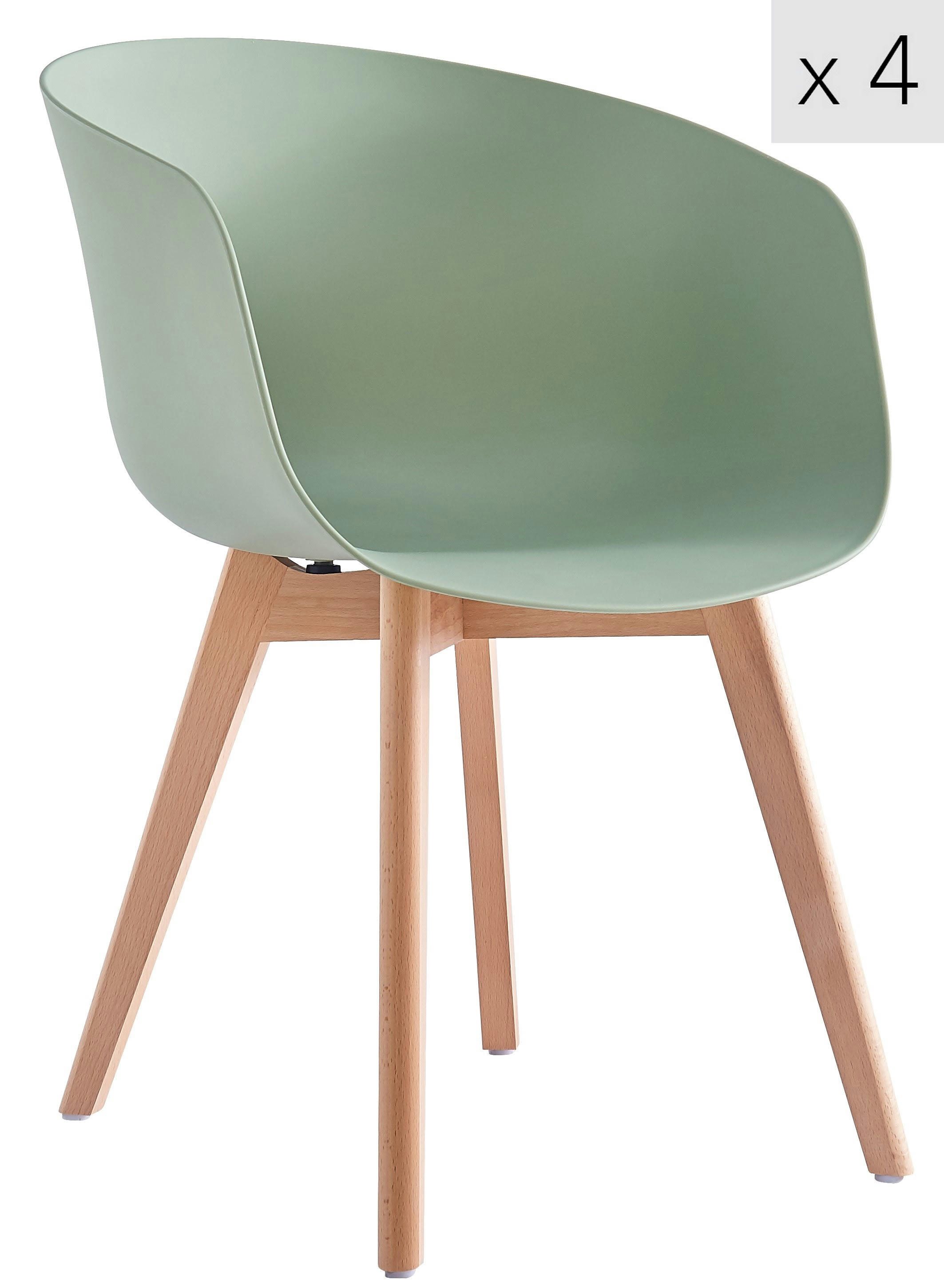- Lot de 4 chaises scandinaves en bois et polypropylène vert menthe