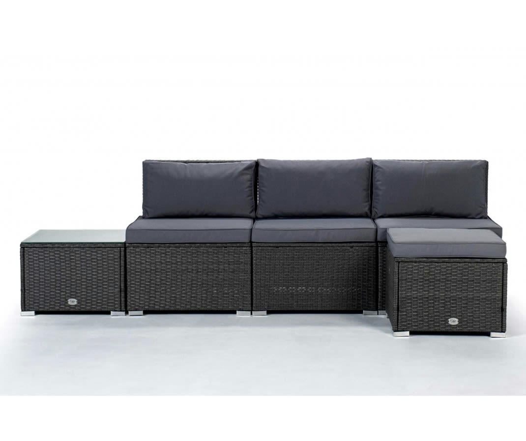 BAHAMAS - Salon de jardin Ensemble Central 4 Places Gris Rotin Synthétique