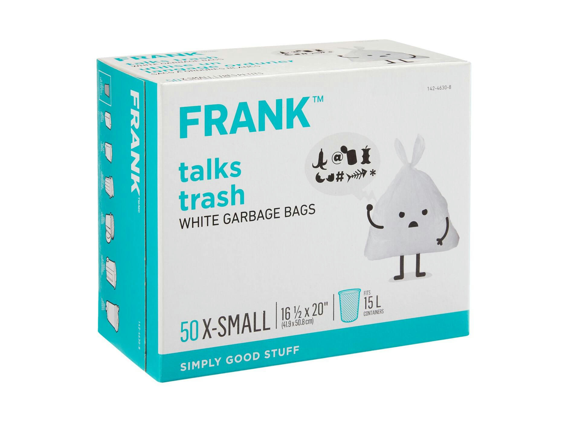 FRANK Extra-Small Swift-Tie Unscented Garbage Bags, 50-pk, White, 15-L