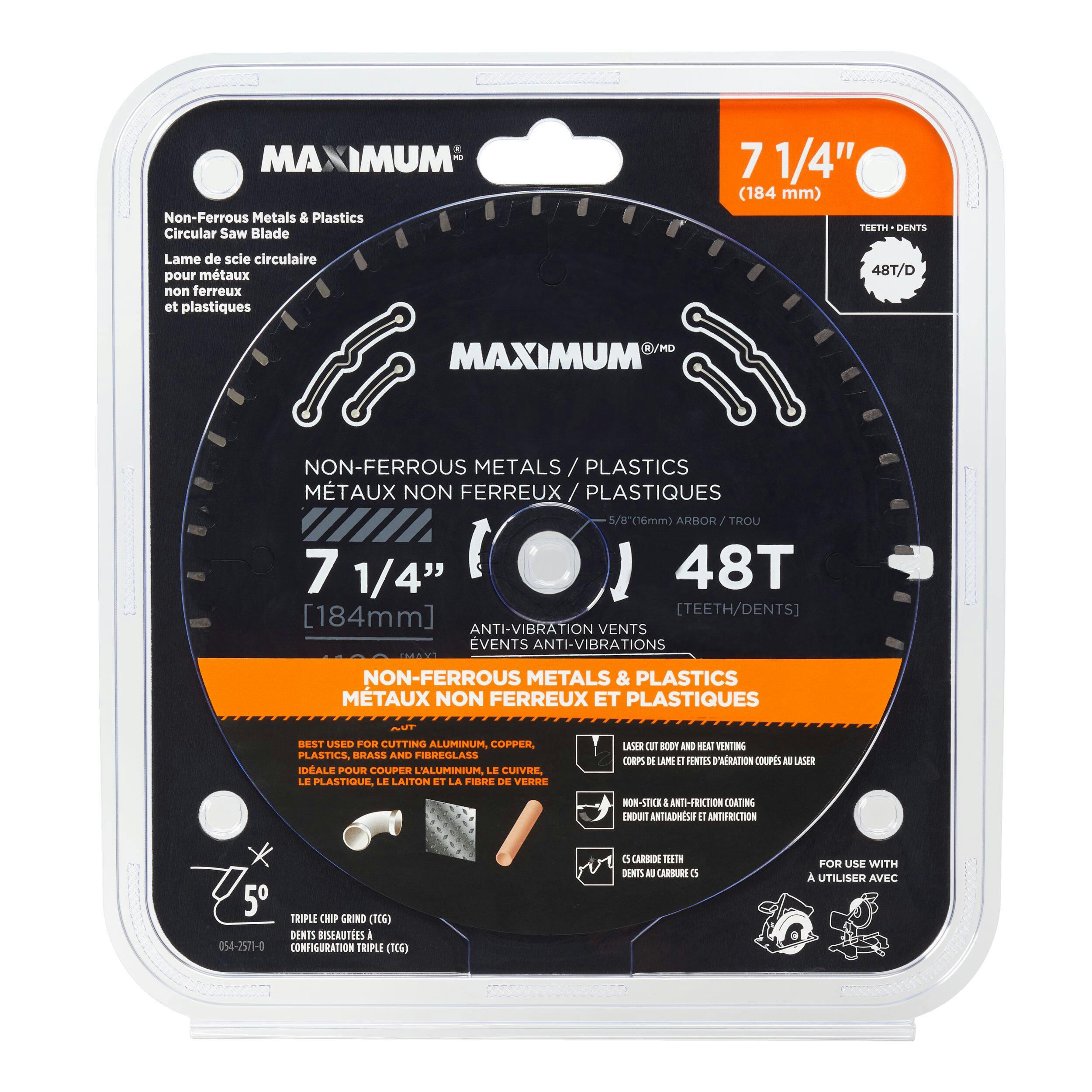 MAXIMUM 7-1/4-in 48T Carbide Tipped Circular Saw Blade for Metal, Plastic