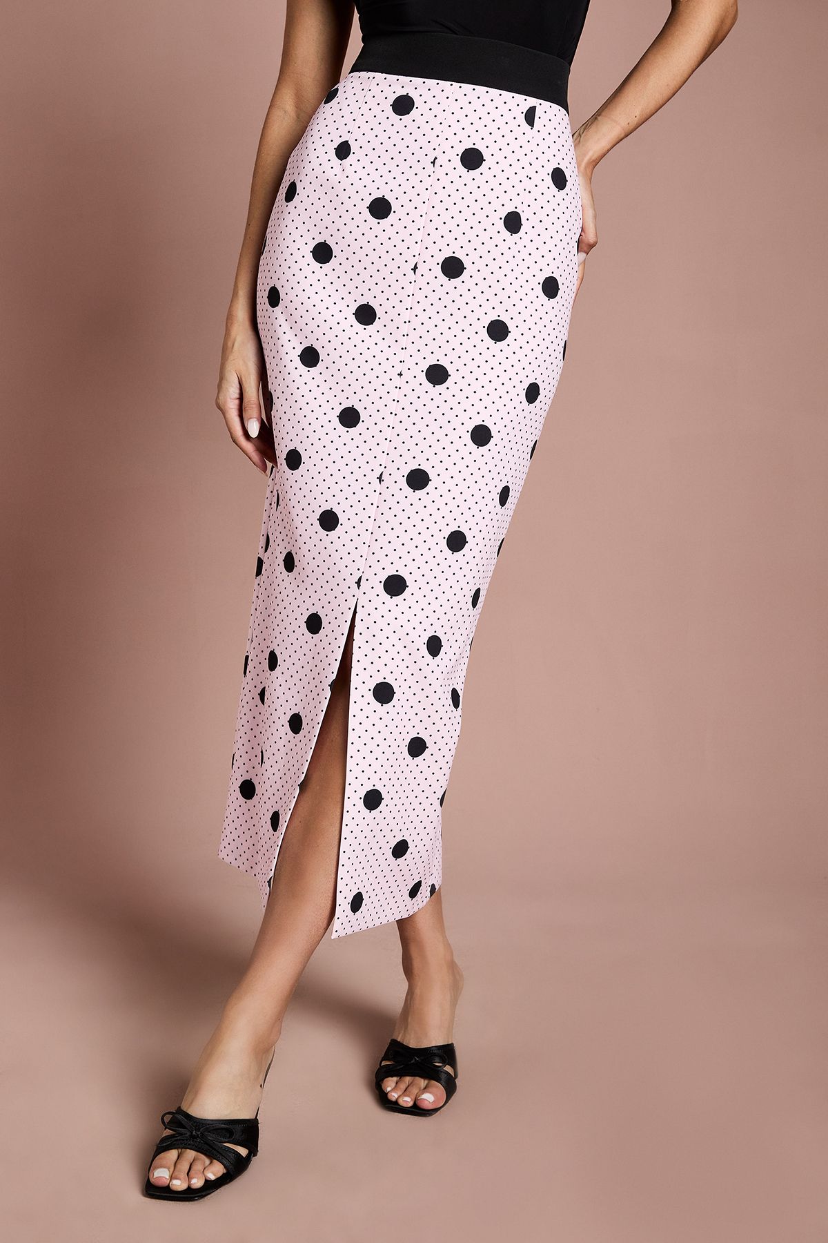 Coast Lisa Tan Printed Contrast Waistband Pencil Skirt