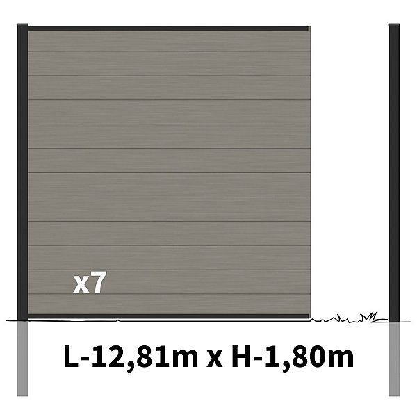 Kit Clôture Bois Composite Platine 13x1,8m RIO - Poteaux en Aluminium Noir - Brise Vue - Palissade