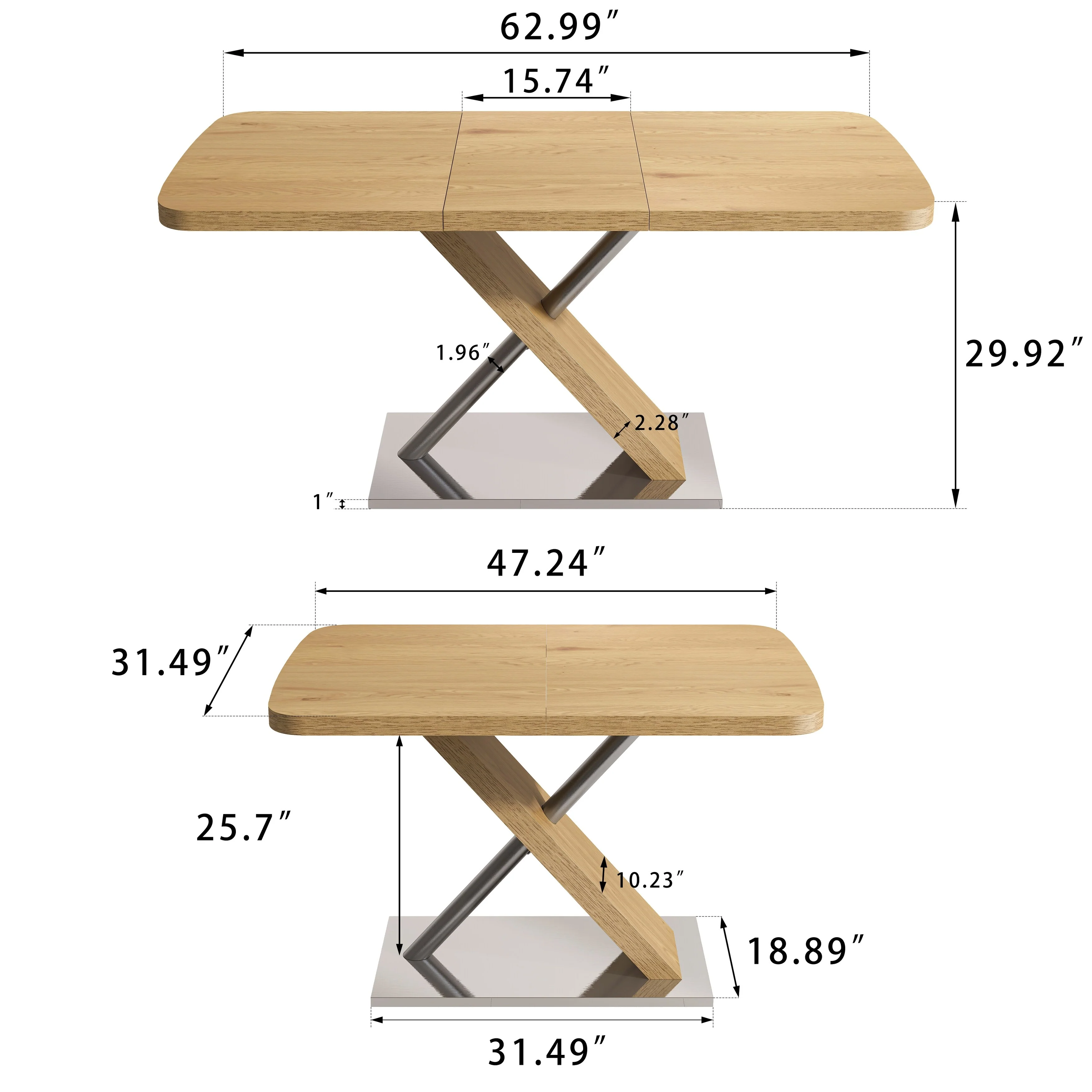 Dining Table, Original , Seating 4-6 People, Retractable Table, Cross Metal Base And Stainless Steel Tubing