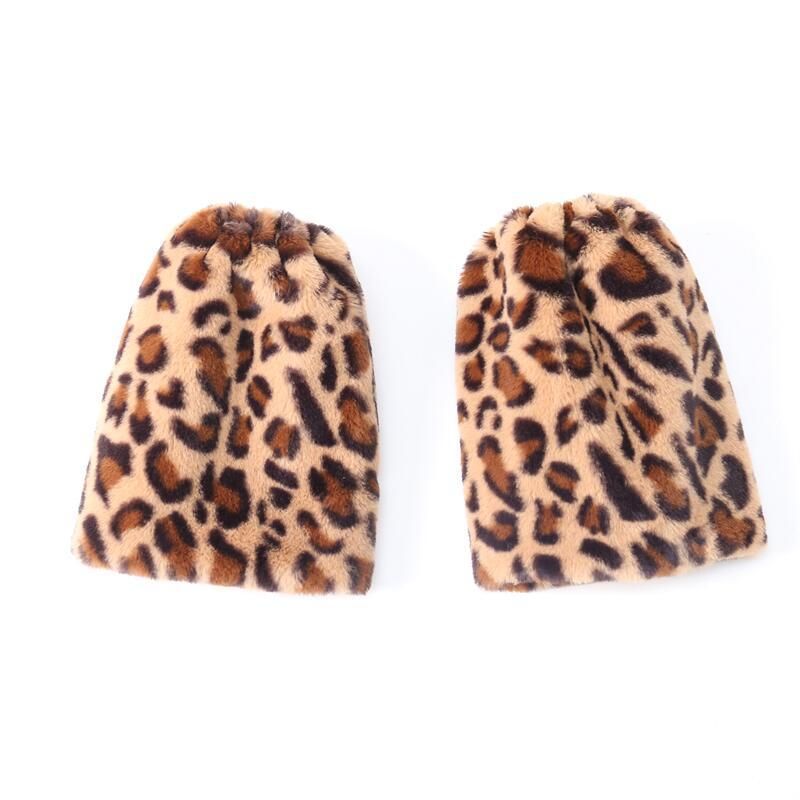 PEACH ACCESSORIES Leopard Print Sleek Short Plain Fur Faux Leg Warmers