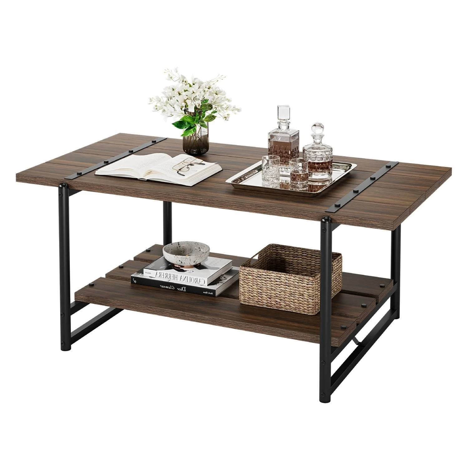 Rustic Rectangle Coffee Table with Storage Shelf