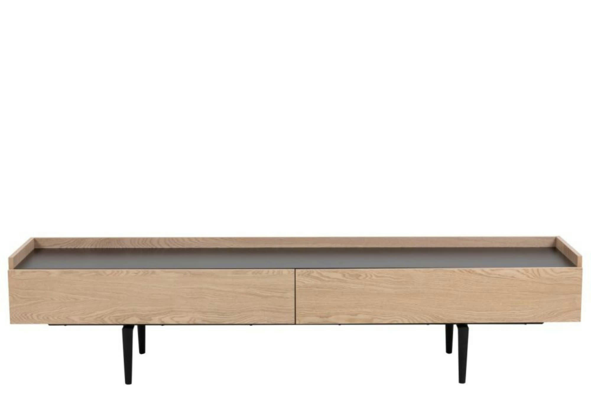 NOLAN - Meuble TV bas moderne en finition bois et pieds en métal noir