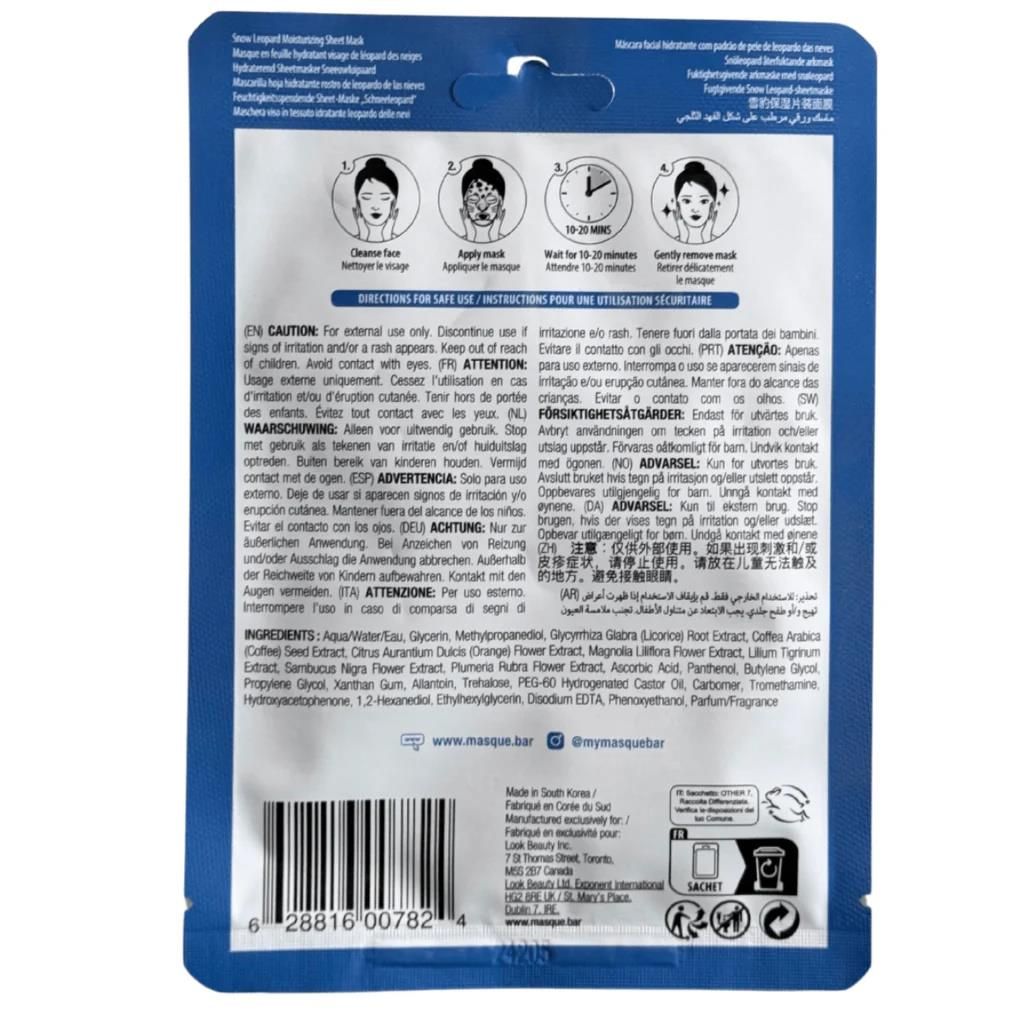 Masque BAR Pretty Animalz Moisturising Face Sheet Mask - Snow Leopard